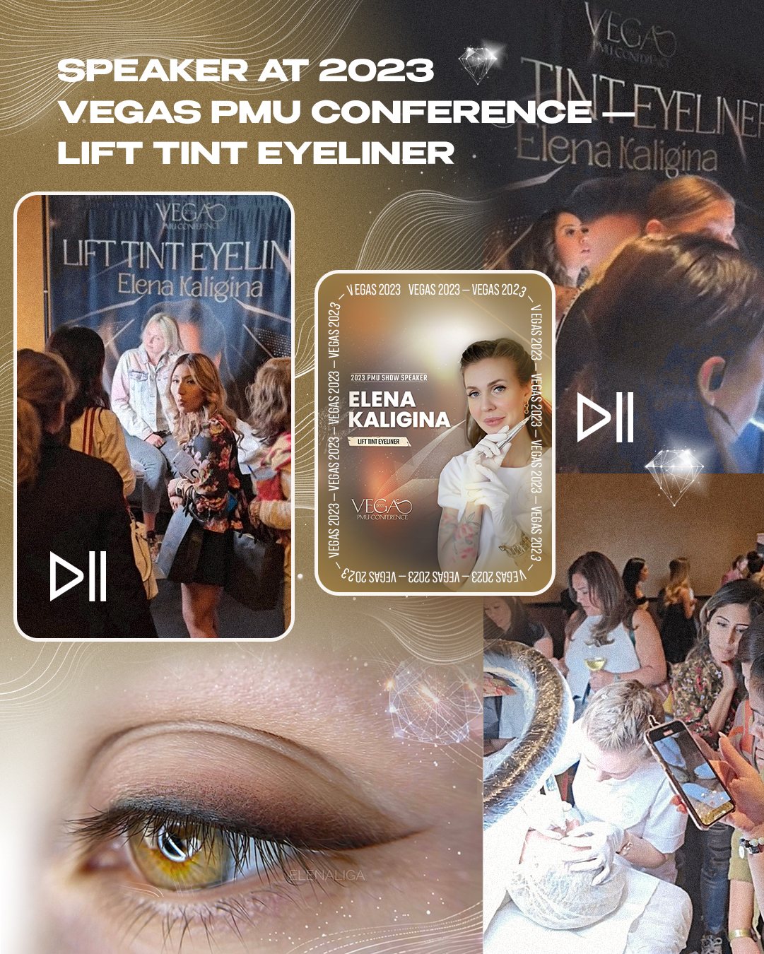 Speaker at the Vegas PMU Conference 2023, Lift Tint Eyeliner — collage