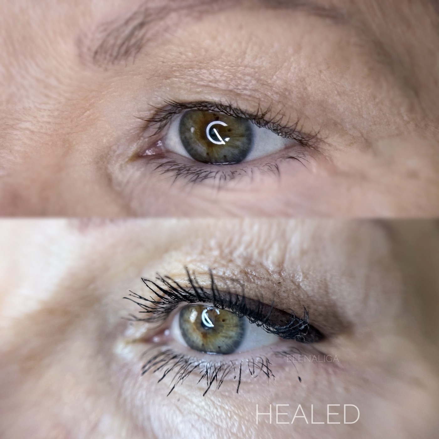 Before and healed: eyelid permanent makeup by Elena Kaligina