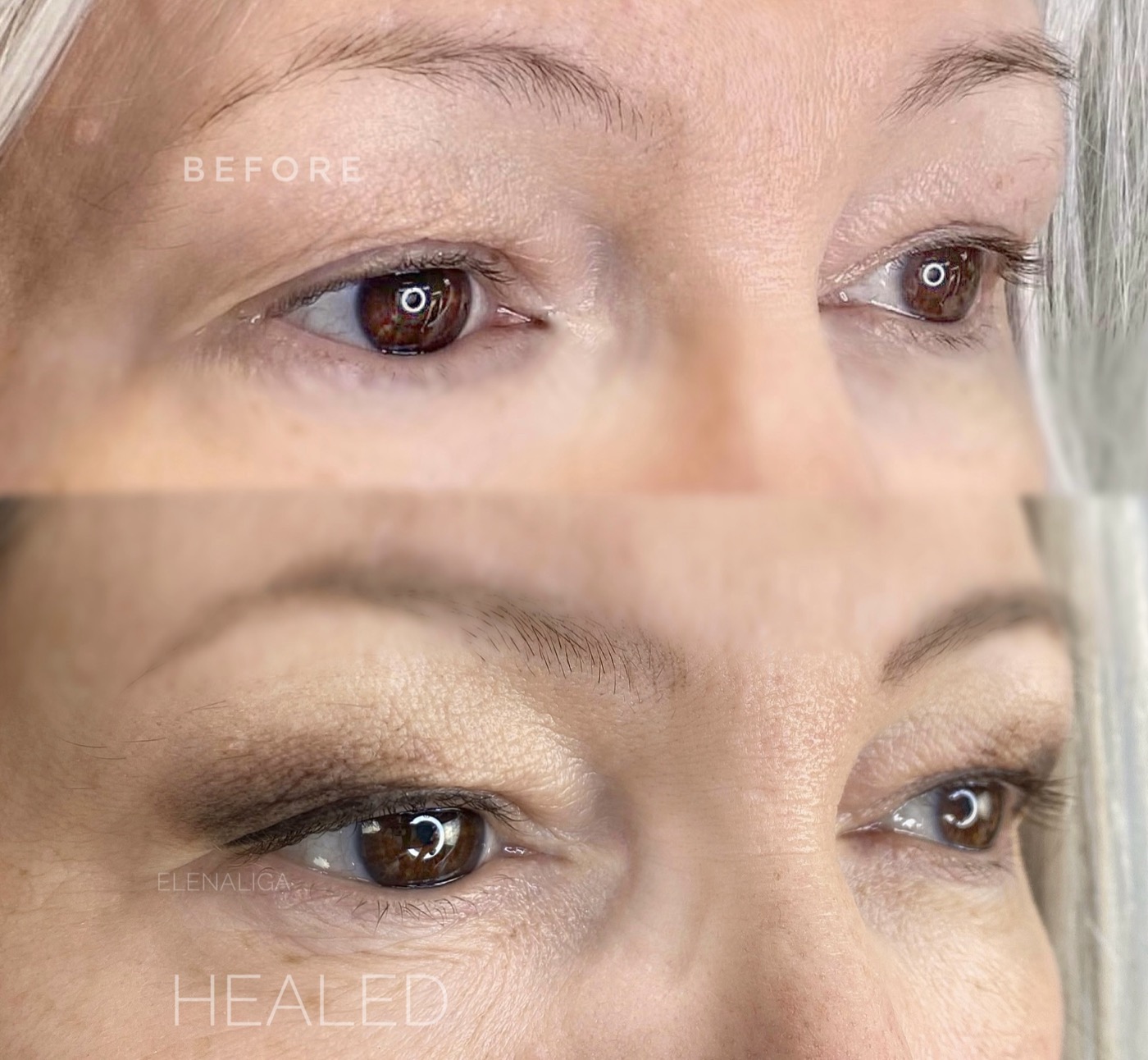 Before and healed: eyelid permanent makeup by Elena Kaligina