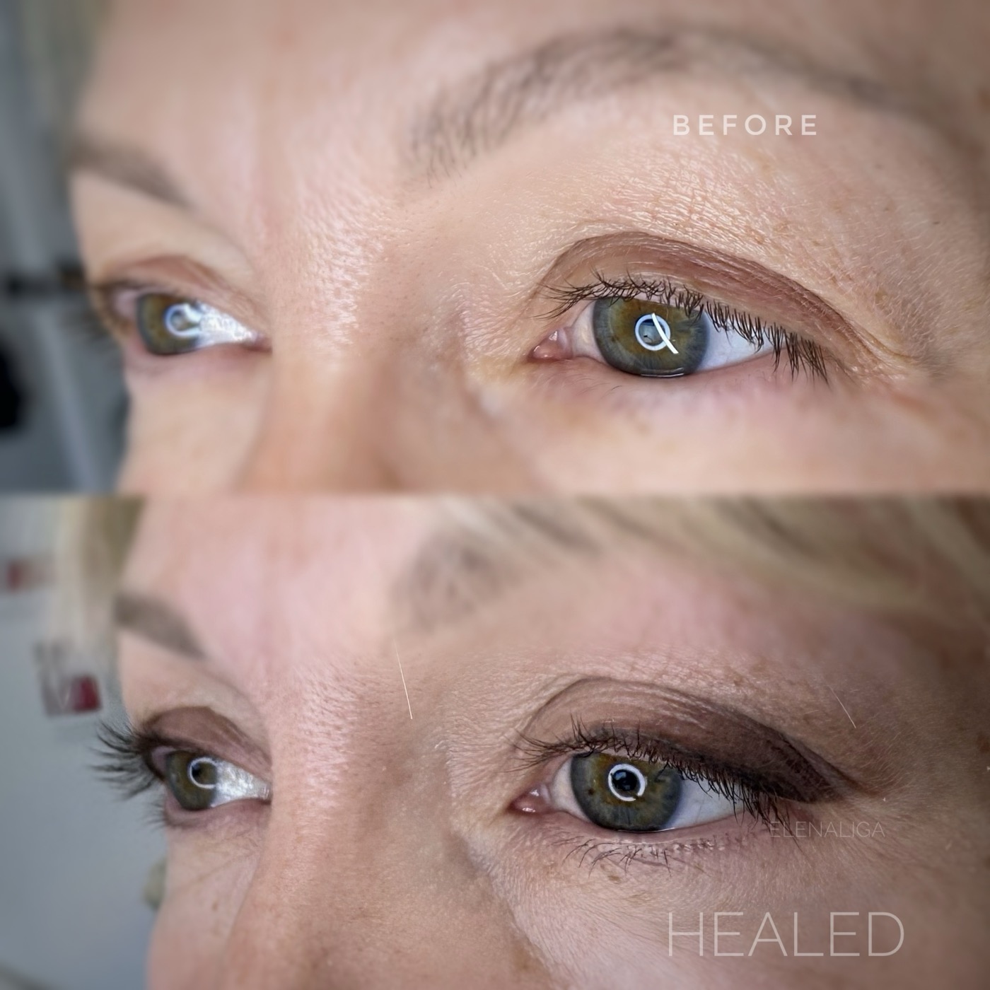 Before and healed: eyelid permanent makeup by Elena Kaligina