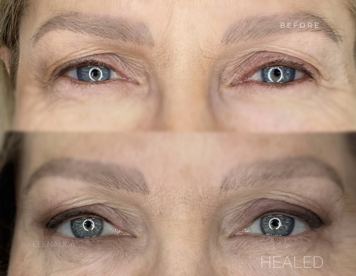 Before and healed: eyelid permanent makeup by Elena Kaligina